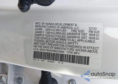 2024 Honda Passport Awd Trailsport from USA, damaged, VIN 5FNYF8H6XRB003964